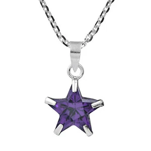 Collar de plata esterlina 0,925 púrpura cúbico Wish Upon a Star 10 mm - Imagen 1 de 6