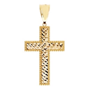 14k Yellow Gold Solid Diamond Cut Cross Charm Pendant 2.2" 7.9 grams - Picture 1 of 6