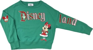 Disney Parks Kids Green Embroidery Holiday Disneyland Minnie Mouse Sweatshirt S - Picture 1 of 2