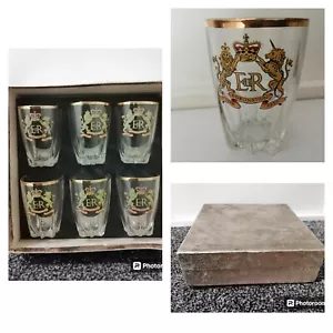 Queen Elizabeth II Krönung 6 x Schnapsgläser 1953 verpackt Made in France selten - Bild 1 von 6