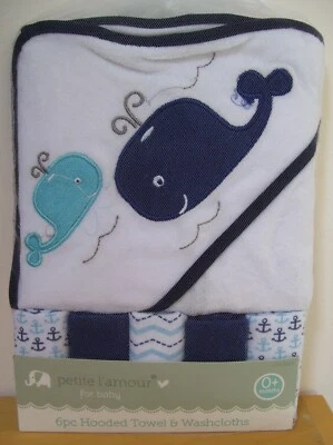 Petite L'Amour 6 Pc Whale Anchor Nautical Hooded Towel & Washcloths Gift Set - Image 1 of 2