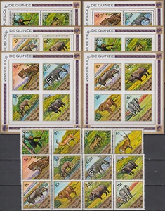 Guinea Set & All 3 S/S (Perf/IMP) Wildlife 1975 MNH-103 Euro - Picture 1 of 1