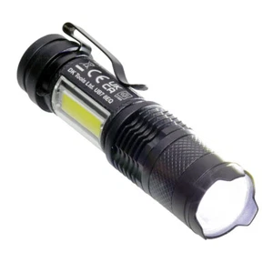 USB Rechargeable Torch Mini Pocket Flashlight COB LED Adjustable Beam & Strobe - Picture 1 of 13