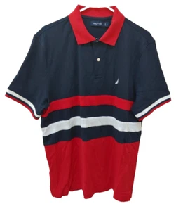 Camisa polo grande manga corta Nautica para hombre rojo blanco azul algodón a rayas - Imagen 1 de 6