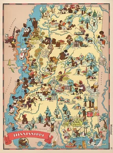 12273.Dekor Poster. Vintage Innenraum Wandkunst Design.1935 Mississippi Cartoon Karte - Bild 1 von 1