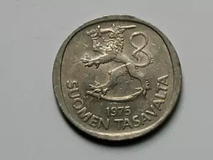 1975 FINLAND Coin - 1 Markka - coat of arms lion upon sword - edge lettering - Bild 1 von 3