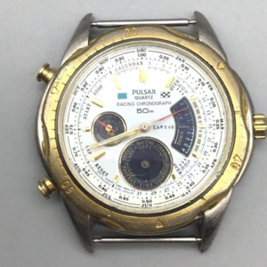 Vintage Pulsar Racing Chronograph Watch Men V681-9000 BROKEN PARTS OR REPAIR - Picture 1 of 13