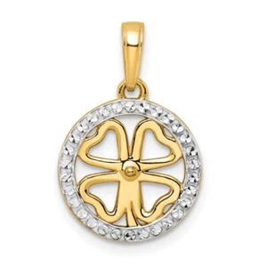14k Yellow Gold w/ White Rhodium Shiny-Cut Four-leaf Clover Pendant - Picture 1 of 5