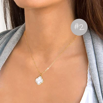 Collar colgante de trébol de 2 capas o una sola, collar de cuatro hojas de trébol de circón Foto 1 de 4