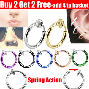 Fake Nose Ring Spring Clip On Fake Lip Nose Helix Lobe Ear Rings Hoop Nose Rings - Picture 1 of 17