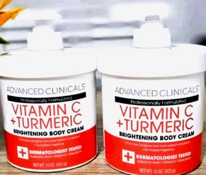(2-Pack) ADVANCED CLINICALS ~ VITAMIN C + TURMERIC Brightening FACE BODY &CREAM - Picture 1 of 3