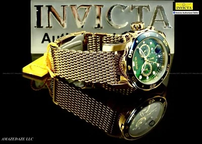 NEU Invicta Herren 48mm ProDiver Scuba Chrono Mesh Armband grünes Zifferblatt SS Uhr!! - Bild 1 von 4
