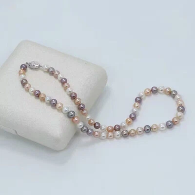 gorgeous8-9mm south sea round multicolor pearl necklace 18inch 925s - Image 1 of 4