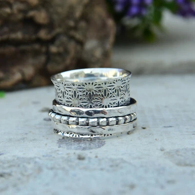 Solid Spinner Ring 925 Sterling Silver Memorial Day Ring Jewelry EM- 517 - Image 1 of 4