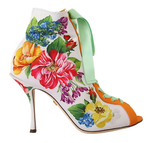 Dolce & Gabbana Floral Jersey Stretch Boots Heels EU37.5 US7.5