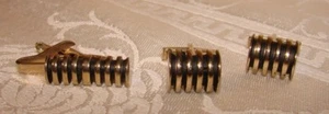 Vintage goldton & schwarz Manschettenknöpfe & Krawattenleiste unmarkiert EUC - Bild 1 von 4