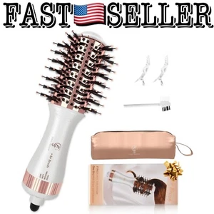 Travel Hair Dryer Brush Nano Titanium, 2" One Step Styler, White & Rose Gold - Picture 1 of 8