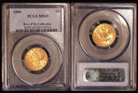 1900 $5 PCGS MS63 -RARE Rive d'Or Collection PQ LIBERTY HEAD HALF EAGLE Cover
