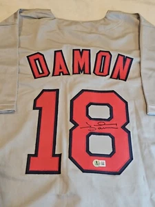 Johnny Damon Autographed/Signed Jersey Beckett Sticker Custom Grey Jersey - Picture 1 of 6