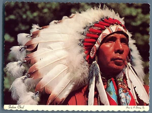 Postcard Indian Chief Dexter Native American Devany Inc Feather Headdress Chrome - Picture 1 of 2