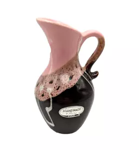 Small Pink Brown Art Pottery Pitcher Vase Handmade Japan Vintage 1960's MCM - Picture 1 of 5