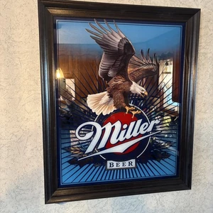 RARO SPECCHIO BIRRA VINTAGE MILLER AQUILA CALVA 30X24 PULITISSIMO PRONTO PER MAN CAVE - Foto 1 di 21