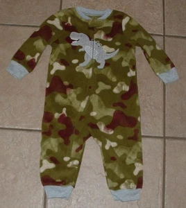 Carter's Jungen Gr. 12 Monate weiches Fleece grün Tarnmuster Dinosaurier Reißverschluss Schlafanzug NEU - Bild 1 von 2