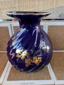 Dadoo Potbelly Vase blau & gold glasierte Keramik Kunstkeramik - Bild 1 von 7