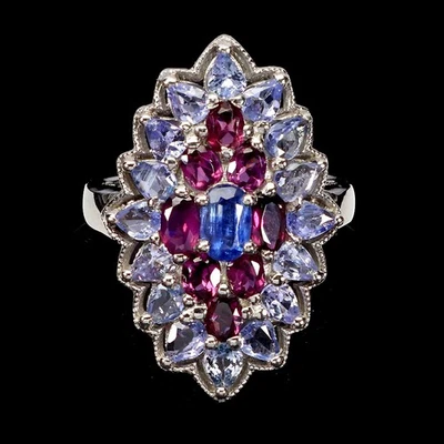 Anillo de plata de ley 925 ovalado cianita 6x4 mm tanzanita piedras preciosas naturales tamaño 9 Foto 1 de 4