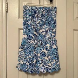 Lilly Pulitzer Jace Romper Strapless Turquoise Shell Me You Love Me Size XS - Picture 1 of 9