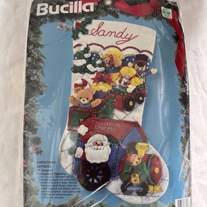 Vintage Bucilla CHRISTMAS EXPRESS 18" Stocking Kit Felt Applique #83113 NEW - Picture 1 of 5