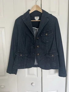Talbots Black Denim Stretch Blazer Jacket Size medium Women's Button Front - Picture 1 of 4