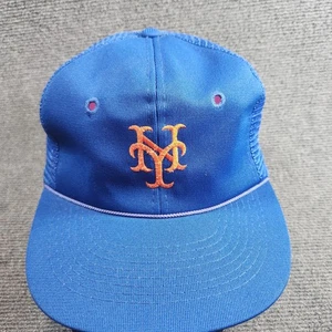 Vintage 80s 90s New York Mets Snapback Hat Adult Mesh Back Trucker Blue MLB  - Picture 1 of 7