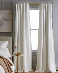 NWOT QUINCE BLACKOUT EUROPEAN LINEN CURTAINS PANEL SET WHITE (2) 48 X 96 L - Picture 1 of 12