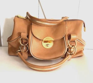 Le Donne Camel Color Leather Classic Satchel Handbag - Picture 1 of 7