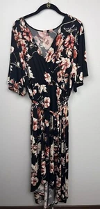 East Adeline Women's 3X Floral Black High/Low Dress Easy Care Made in USA - Picture 1 of 9
