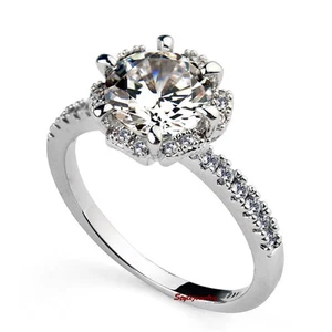 Silver Two Carat Brilliant Cut Engagement Ring Made With Swarovski Crystal R193 - Picture 1 of 9
