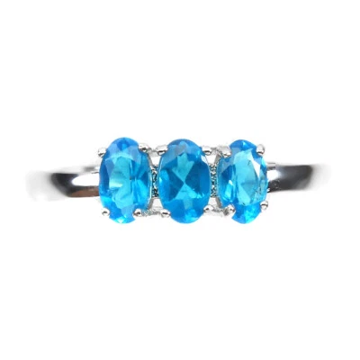 Anello In Argento Sterling 925 Ovale Apatite Gemma 5X3Mm Gioielleria Taglia 6 - Immagine 1 di 4