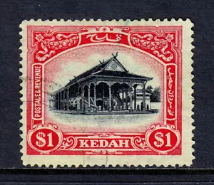 MALESIA (KEDAH) — SCOTT 42 — 1924 $1 CAMERA DEL CONSIGLIO, WMK. 4 — USATO — SCV $85 - Foto 1 di 2