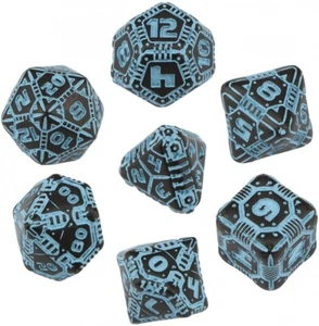 Dadi Q-Workshop Tech Dice Black & Blue Dice Set - Foto 1 di 1