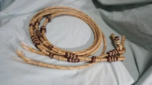 Split Reins w Connectors Natural Rawhide Choco w/Rawhide Details- 8 feet, 6 pits - Imagen 1 de 1