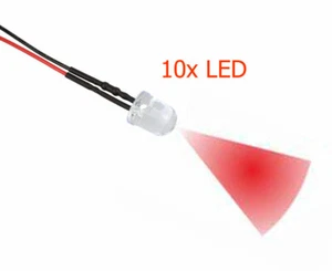 10x LED 10 mm ROJO cristalino 4,8 - 12 voltios terminado soldado iluminación modelismo - Imagen 1 de 1