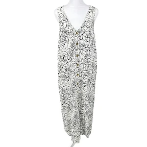 Old Navy S Cream Floral Button Front Linen Blend Slvless Lace Up Back Midi Dress - Picture 1 of 13