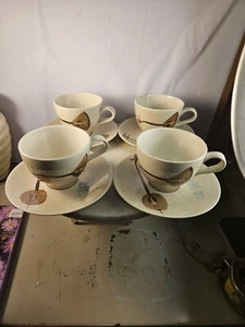 Red Wing Ceramic Cup And Saucers X 4 Lute Song MCM Retro 1960's - Picture 1 of 13