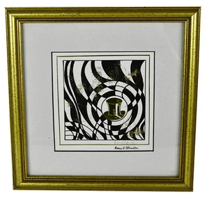 Cappello oro astratto decorazione arte parete stampa retrò 9" forme nere psichedelico - Foto 1 di 4