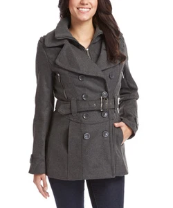 Size M NWT Charcoal Belted Peacoat  - Picture 1 of 2