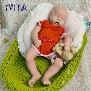 IVITA 18'' Eyes Closed Reborn Baby Doll Newborn Full Silicone Can Take Pacifier - Picture 1 of 7