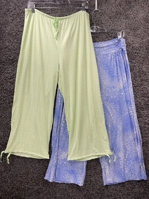 Alfani Pajama Pant Women XL Blue Light Green Printed Polyester Wide Leg Lot of 2 - Image 1 of 4