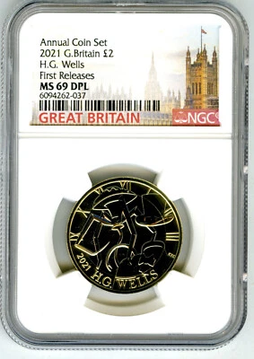 2021 GREAT BRITAIN 2PD H. G.WELLS NGC MS69 DPL FIRST RELEASES RARE  - Image 1 of 2