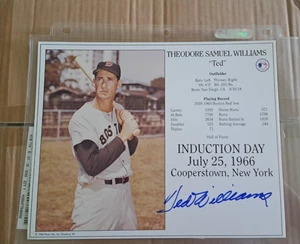 TED WILLIAMS SIGNED AUTOGRAPHED 8X10 HALL OF FAME INDUCTION DAY CARD RED SOX - Picture 1 of 1